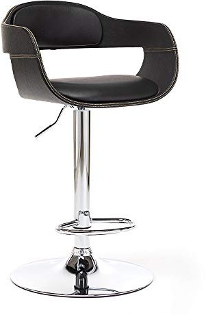 Mingone Barstuhl Holz Barhocker Tresenhocker Höhenverstellbar Drehbar Arbeitshocker Designer Hocker mit Rückenlehne und Fußstütze mit PU,Schwarz