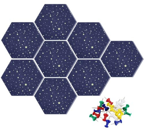 Uoisaiko Felt Hexagon Bulletin Board with 20 Pins, Pack of 8 Self Adhesive Notice Boards for Home Office Kitchen, DIY Pin Board Wall Tiles for Photos Memos