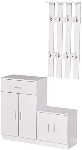 HOMCOM Ensemble de Meubles d'entrée avec Meuble Chaussures et Porte-Manteaux Blanc