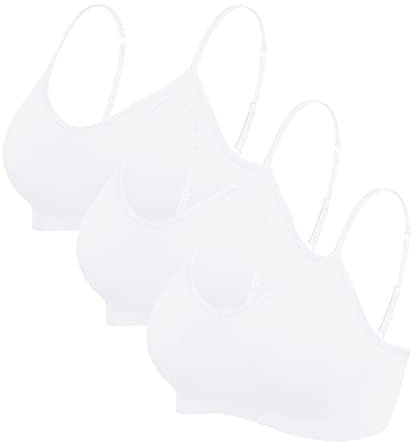 Vertvie Damen 2/3/4er Set Basic Wohlfühl BH Sport BH Spaghettiträger Bralette ohne Bügel Nahtlose Gepolsterte mit Spaghetti Bra Top Low Support Bra(EU S/Tag M,3 Weiß)