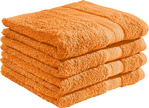 REDBEST Duschtuchset, Frottierset 4er-Pack Chicago orange Größe 70x140 cm - saugstark, strapazierfähig, ideal für Reisen, Sport (weitere Farben)