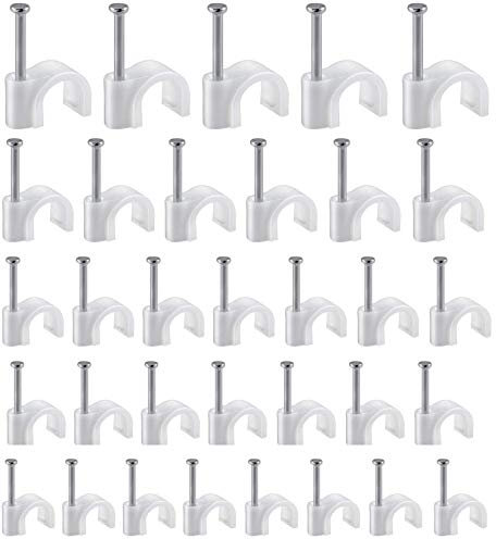 CâBle Rond Clips, 500 Pcs Avec Clou Attache-CâBle Fils De 5 Tailles (Blanc 4mm 5mm 6mm 8mm 10mm) Fixation Fils-Blanc Gestion CâBles Acier Ongles Clip, Cable Mur Attaches Pour Organiseur Electrique Fil