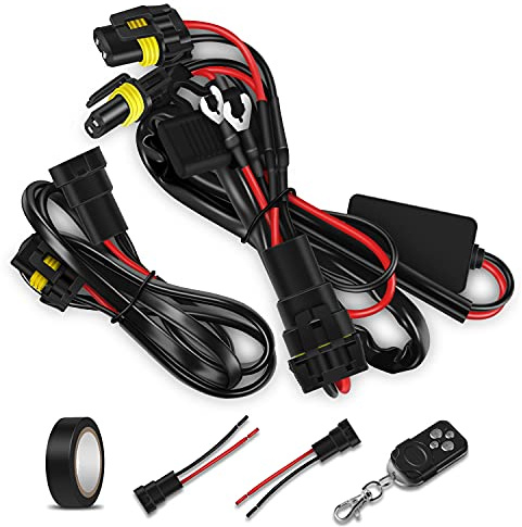 WinPower Universal LED-Licht Kabelbaum Relais-Kit mit 1 oder 2 Glühbirnenanschlüssen, 12V KFZ-Zusatzarbeitsscheinwerfer mit Fernbedienung, 1 Stück