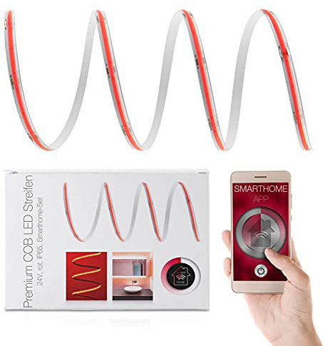 LED Universum COB LED Streifen Smart Home Set rot mit Zigbee Controller & Netzteil Band Strip Premium Filament 24V LED Streifen IP65 einfarbig (7 Meter)