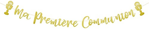Ma Première Communion Girlande Glitzer Gold Papier Kommunion Deko Banner