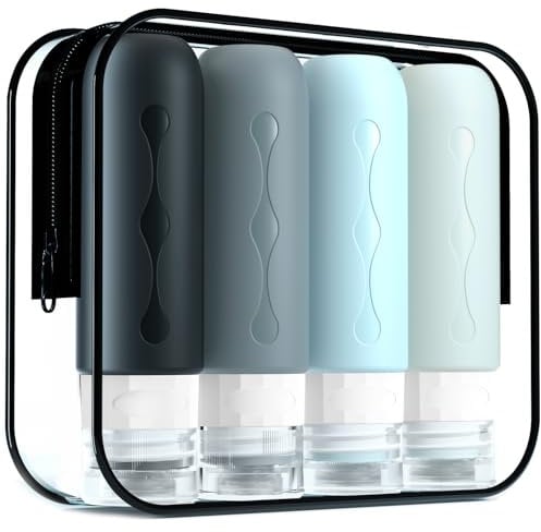 Gemice Silicone Travel Bottle, 4 Pack Portable Travel Containers Set LeakProof Refillable Squeezable for Lotion Liquid Shampoos, Soap and Toiletries (90ml)