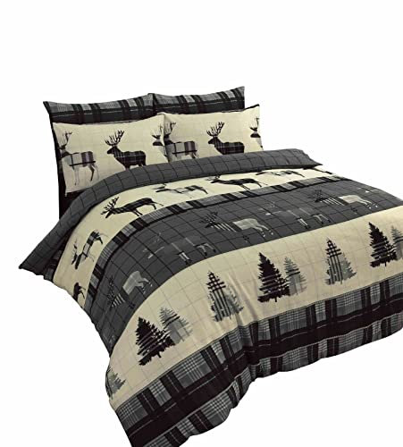 Thermo-Flanell-Bettwäsche-Set mit Hirsch-Weihnachtsbaum, gebürstet, bedruckt, weich, warm, Kissenbezug-Set