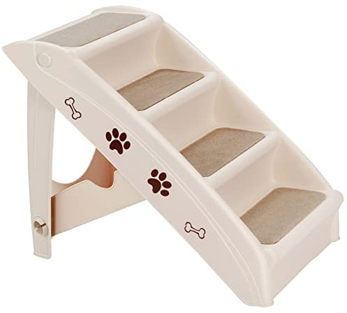 GOPLUS Escalera Plegable para Mascotas con 4 Peldaños, Escalera para Perros de Plástico, Rampa para Mascotas Portátil con Superficie Antideslizante, para Cama Sofá Coche, Carga Máxima 60KG, Beige