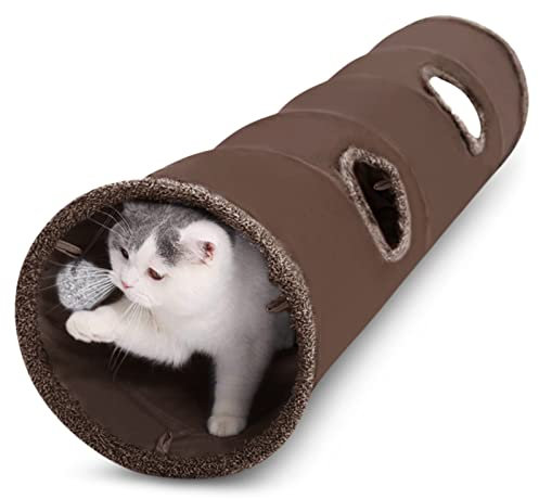 ALLSOPETS Katzentunnel Katzenspielzeug Faltbarer Großer Katzen Tunnel Spieltunnel Knisternder Rascheltunnel Geeignet für Katzen Kätzchen Kaninchen Welpen Kleintiere Braun