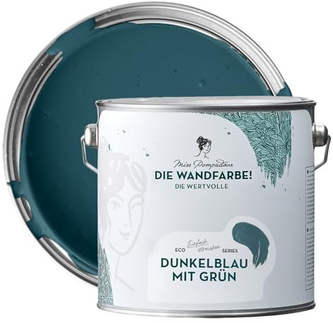 MissPompadour edelmatte Wandfarbe Dunkelblau mit Grün 2,5L - sehr hohe Deckkraft - geruchsneutrale, spritzfreie Farbe - atmungsaktive, wasserbasierte Innenfarbe/Deckenfarbe - Die Wertvolle