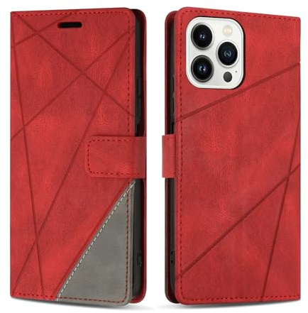 SONWO Case for iPhone 14 Pro, Premium PU Leather Flip Wallet Case Magnetic Closure Cover Case Card Slots kickstand Phone Case for iPhone 14 Pro, Red