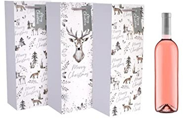 Pack Of 3 Recyclable Christmas Bottle Bags Woodland Animals Stag Design Wine Bottle Bags