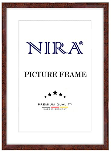 NiRa Massiv Holz Bilderrahmen 21 x 28 cm in Wurzelholz Braun-Hochglanz (Außenkante in Schwarz) | Farbe und Größe wählbar | Rahmen für Poster | Puzzle | Foto collage HD126
