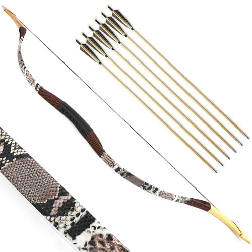 SHARROW Traditioneller Bogen Recurve Bogen und Pfeile Set Langbogen 20-50lbs Handgemacht Holzbogen Reiterbogen Sportbogen Jagdbogen für Erwachsene und Anfänger (25lbs, Braun)