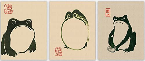 Japanische niedliche Raumdekoration – Frosch Wandkunst/japanisches Matsumoto Hoji Badezimmer-Dekor, Wabi Sabi Heimdekor/Kinderzimmer Wanddekor/Vintag Schlafzimmer Dekor, Set mit 3 japanischen