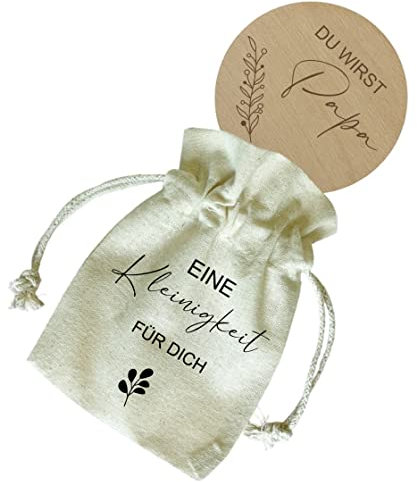 Meilenstein aus Holz zur Verkündung der Schwangerschaft | Runde Meilensteinkarte Schwangerschaftsverkündung Familie | Holzscheibe Kind mit Geschenksäckchen Du wirst Papa