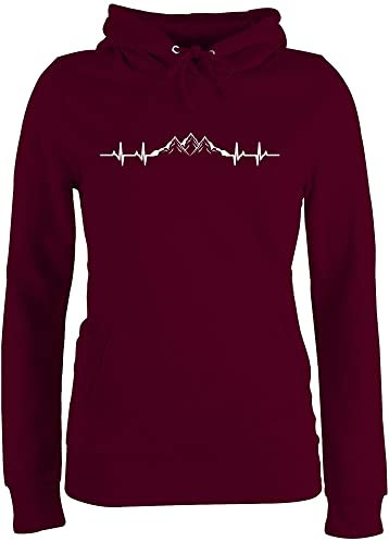 Pullover Damen Hoodie Frauen - Skiurlaub Apres Ski - Berge Herzschlag I Geschenk Bergliebhaber I Bergliebe - M - Burgundrot - wanderbekleidung Party Outfit valemtinstagsgeschenk Berg