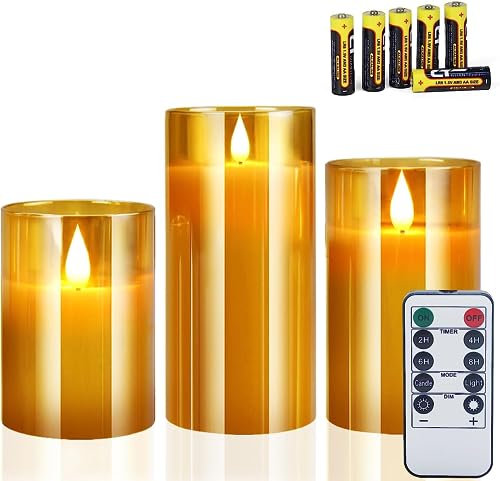 CREASHINE Candele LED Set di Candele a Batteria Natale Lampadina di Fiamma Candele a Pila Candele in Vetro e Telecomando per Casa Decorazioni Natalizie Regalo