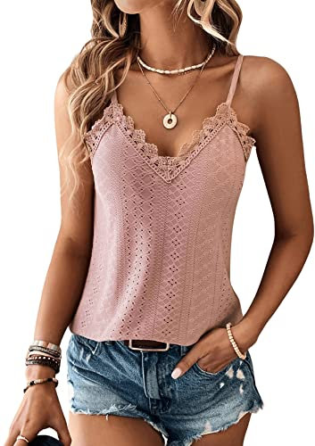GORGLITTER Spitzentop Damen Sexy Top Mit Spitze Sommer Tops Spitzen Oberteile Lace Cami Tops Going Out Top Grau-rosa M