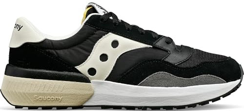 Saucony Jazz Nxt Herren Turnschuhe Low-Top Sneaker mit Echtleder-Anteil S70790-1 Freizeitschuhe Halbschuhe Schwarz/Beige, Größe:46 1/2