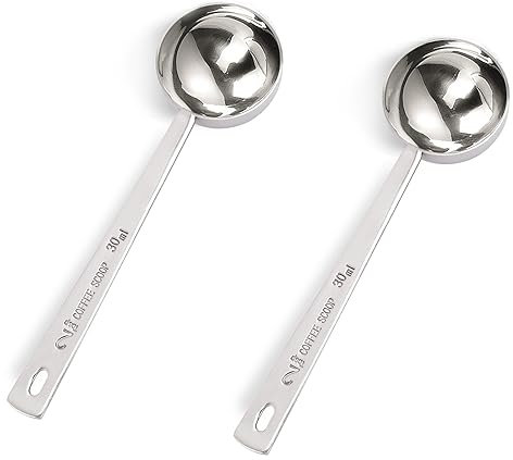 2 Stück Edelstahl Kaffeelöffel, Kaffeedosierlöffel 30ml, Kaffeelöffel Portionierer, Kaffeelöffel mit Langem Griff, Zum Abmessen trockener und flüssiger Zutaten, Kaffeesatz, Bohnen, Gewürze