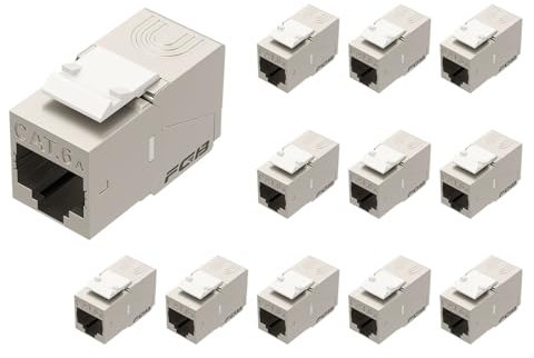 FGB 10Gbps RJ45 Kupplung Cat6a Keystone Koppler Modul geschirmt Keystone Jack mit Integriertem Verschluss Werkzeuglose Modulare Ethernet Netzwerk verbinder für Verlängerung Ethernet Kabel, 12 Stück