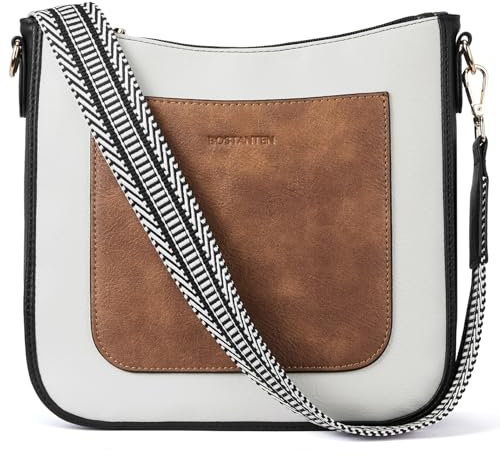 BOSTANTEN umhängetasche damen mittelgroß Handtaschen damen-schultertaschen aus PU Leder shopper tasche für Frauen Hobo Crossbody Bags mit verstellbarem Farbigem Riemen Schwarz mit Braun