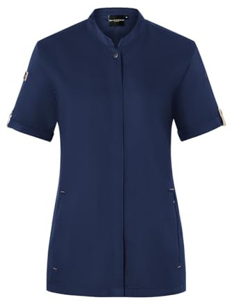 Karlowsky Damen Kochjacke Green-Generation Kurzarm Druckknöpfe Modern Fit Polyester/Baumwollmix Oeko-TEX® nachhaltig Stahlblau - Größe 38