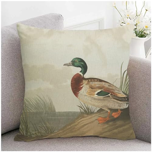 Kissenbezüge, 45,7 x 45,7 cm, für Couch, Sofa, dekorativer Überwurf, Kissenbezug, Vintage-Druck, Stockente, Bauernhaus, quadratische Kissenbezüge für Bett, Wohnzimmer