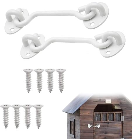 6-Inch Stainless Steel Cabin Hooks - White Gate Hook & Eye Door Catch for External Doors with Door Hold Open Feature and Patio Door Lock
