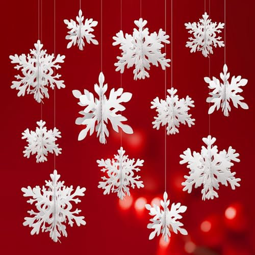 XNIVUIS 12 Pcs Flocon de Neige Decoration, Décorations de Flocon de Neige de Noël, Christmas Blanc Flocon Ornement Déco, Décoration de Sapin de Noël pour Fenêtre Arbre de Noël Décoration