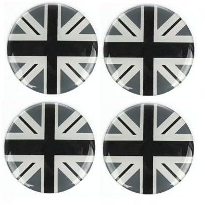 Lot de 4 autocollants pour emblème à carreaux de jante Union Jack 52 mm compatible avec Mini Cooper JCW One PJ07 (treuil gris, autocollants époxy)