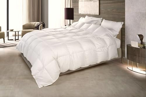 Vico Casa® VAL DI SOLE Piumino letto una piazza e mezzo MADE IN ITALY 200x215cm in piuma d’oca / 4 punti di calore; Piumone ad una piazza e mezzo cucito a cassettoni, 100% cotone