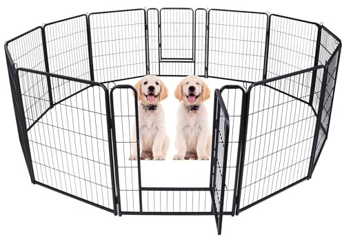 XINZI 80cm Höhe Hundelaufställe Freilaufgehege Welpenlaufstall mit Türen & Erdanker Modular Hundezaun Metall Welpengitter Garten Tierlaufstall für Außen- und Innenbereich (12 Elemente)