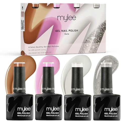 Mylee Gel Nail Polish Quad Set 4x10ml [Gele] UV/LED Soak-Off Nail Art Manicure Pedicure for Professional, Salon & Home Use [Unveiled Collection] - Long Lasting & Easy to Apply