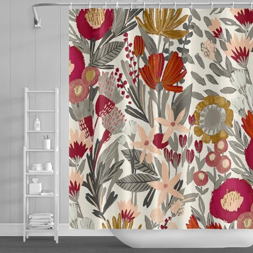 Rideau Douche Jaune Moutarde Grise Rideau de Douche Polyester Rideau de Douche Anti Moisissure Impermeable Rideaux de Douche Lavable Rideau Douche Tissu Moderne Rideau Baignoire 200x220cm