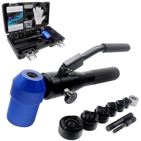GEJLELDS Kit de Sacabocados Hidráulicos, Perforadora de Láminas de Metal Excavadora de Agujeros Hidráulica, Punzonadora de Chapa Metálica con 6 Troqueles, para Aluminio, Latón,Blue
