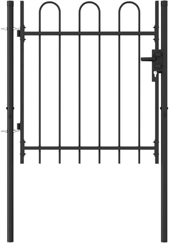 Sufrk Fence Gate Single Door with Arched T O P Steel 1x1 m Black,Garden Gates High galvanised wrought iron metal swing gate