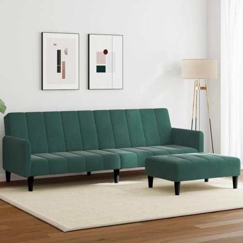 Willood Schlafsofa 2-Sitzer mit Fußhocker Dunkelgrün Samt 2-in-1 für alle Räume