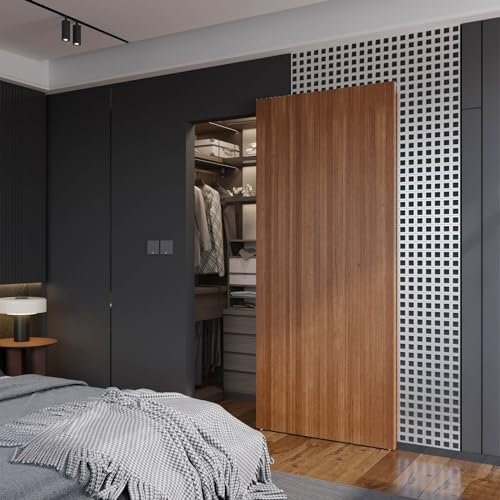 FINOSEN 86,4 cm verdeckte Schiebetürbeschläge mit Absenkautomatik, unsichtbare Bodenschiene, passend für minimale Öffnungsbreite 66 cm, Wandhalterungssystem, Aluminium (Tür ist nicht im Lieferumfang