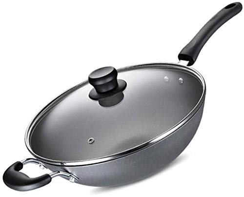 NSTVVEE Wok Pentola Padella Padella Antiaderente Pentola per Bistecca Wok in ghisa Pentola in ghisa Wok Pentola per Cucinare Padella Padella 32CM Padella per friggere