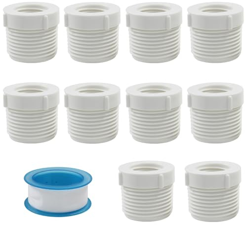 Litoexpe 10 tubi filettati da 2,5 cm maschio a 1,3 cm femmina in PVC, bianco | Raccordi per tubi in PVC con boccola riduttore, accoppiamento adattatore per tubo di collegamento