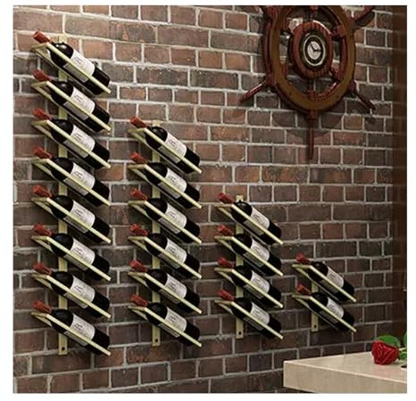 Botellero Botellero montado en la pared para 6 botellas Botellero de pared dorada para botellas de vino Soporte de metal para colgar en la pared Almacenamiento Botelleros de vino montados en la pared