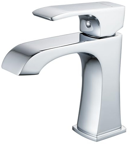 BELZ Rubinetto Lavabo Bagno Ottone Cromato Monocomando Cascata Stile Moderno, con Flessibili G3/8’’