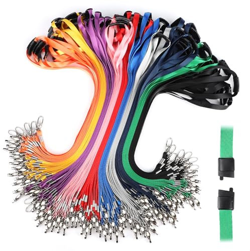 Segus Tour de Cou Clef, 100 Pièces Laniere Tour de Cou, Lanyard avec Clip de Sécurité, Cordon Tour de Cou pour Clef, Porte Badges, Sifflet, Lampe de Poche (10 Couleurs)
