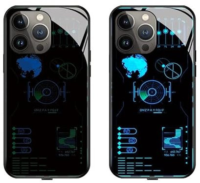 LED Intelligent Sound Control Light-Up Phone Case for iPhone 14 13 12 Pro Max, Tempered Glass Back Soft Slim TPU Bumper Shockproof Colorful Light Up Phone Case,Call Music Flash. (F, for 15 Pro)