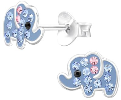 Monkimau Elefant Kinder Ohrringe mit Kristallen 925 Silber | 925 Silber | Mädchen Ohrstecker Schmuck | Hypoallergen & Nickelfrei | Kinderohrringe Geschenkidee