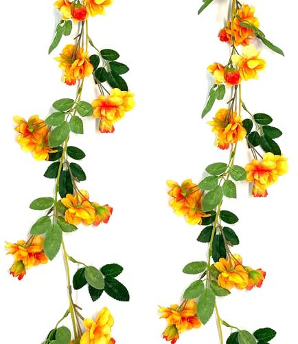 duoyif Blumengirlande Künstliche Blumenranken Wie Echt, Blumen Reben Deko Aesthetic Seidenblumen Kunstblumen Hängend, Blumenrebe Für Hochzeit Bogen Garten Balkone Zimmer Deko Büro 1,8M 2Stk (Orange)