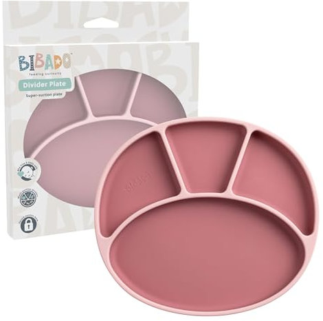 BIBaDO - Silicone Suction Divider Plate (Blush) - Toddler Plates - Help Develop Motor Skills - Durable, Dishwasher & Microwave Safe, BPA Free - Medical Grade - Baby Essentials - 6 Months to 3 Years