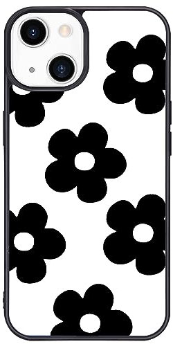 Wihytec Black & White Floral Phone Case for iPhone 12 White Black Flower Case Cover TPU Bumper Hard Back Shockproof Phone Case Girly Protective Phone Cover with Pretty Design